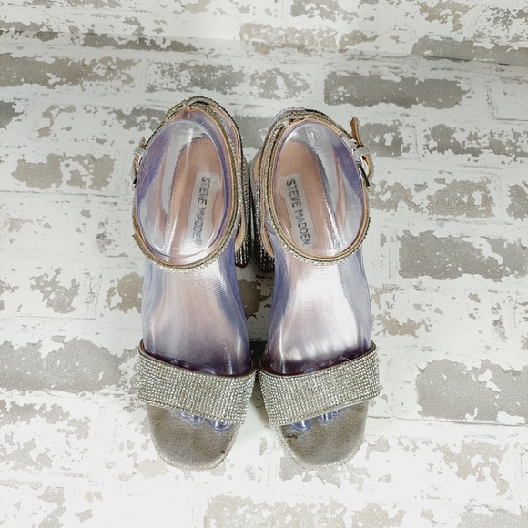 Steve Madden Lessa-R Sparkle Silver Buckle Ankle Strap Heeled Sandals O468 - Picture 5 of 9